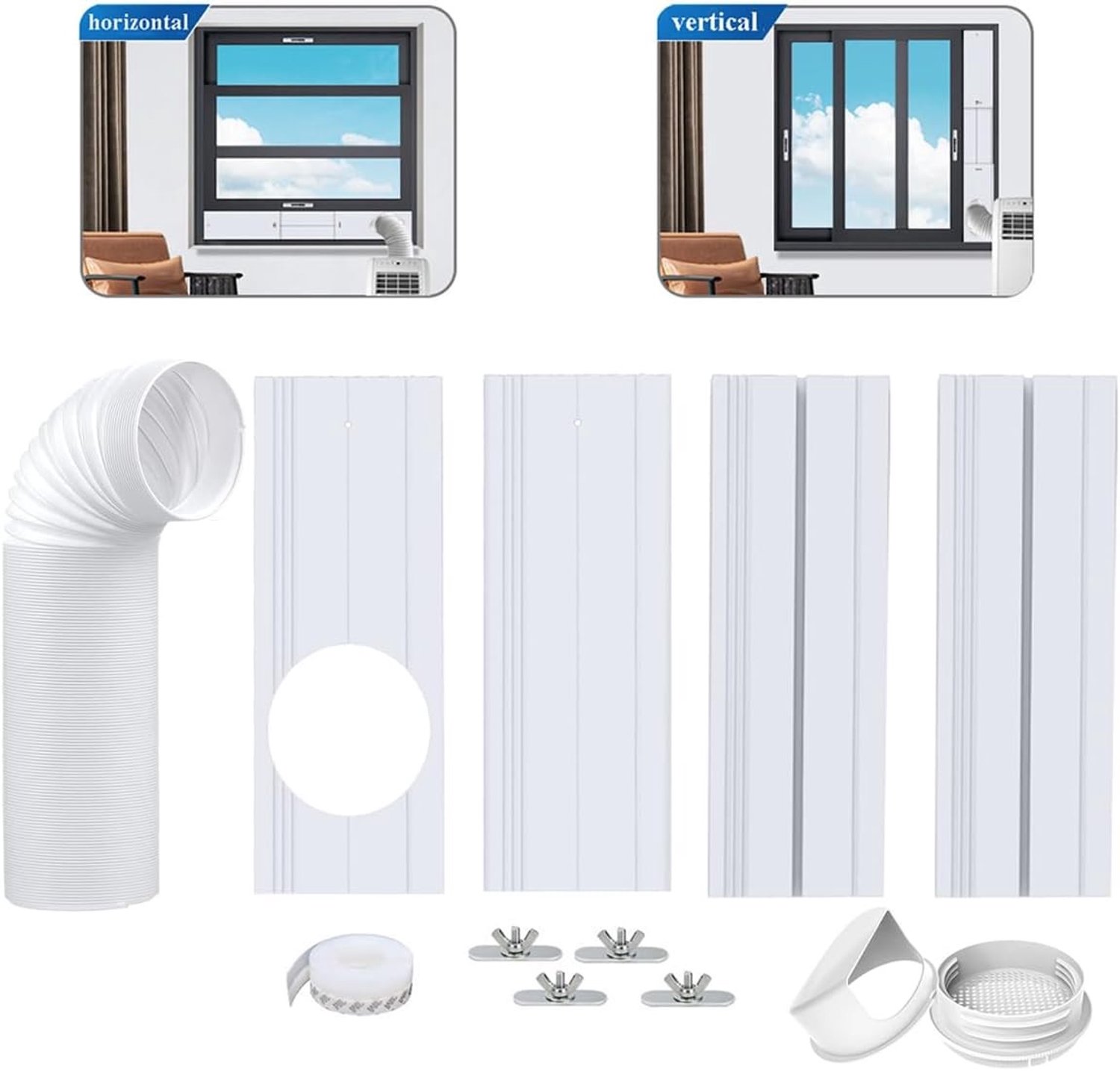 Draagbare Airconditioner Raamventilatieset met 5.9 Inch Afvoerslang en Verstelbare Lengte van 17-55 Inch voor Efficiënte Koeling en Energiebesparing