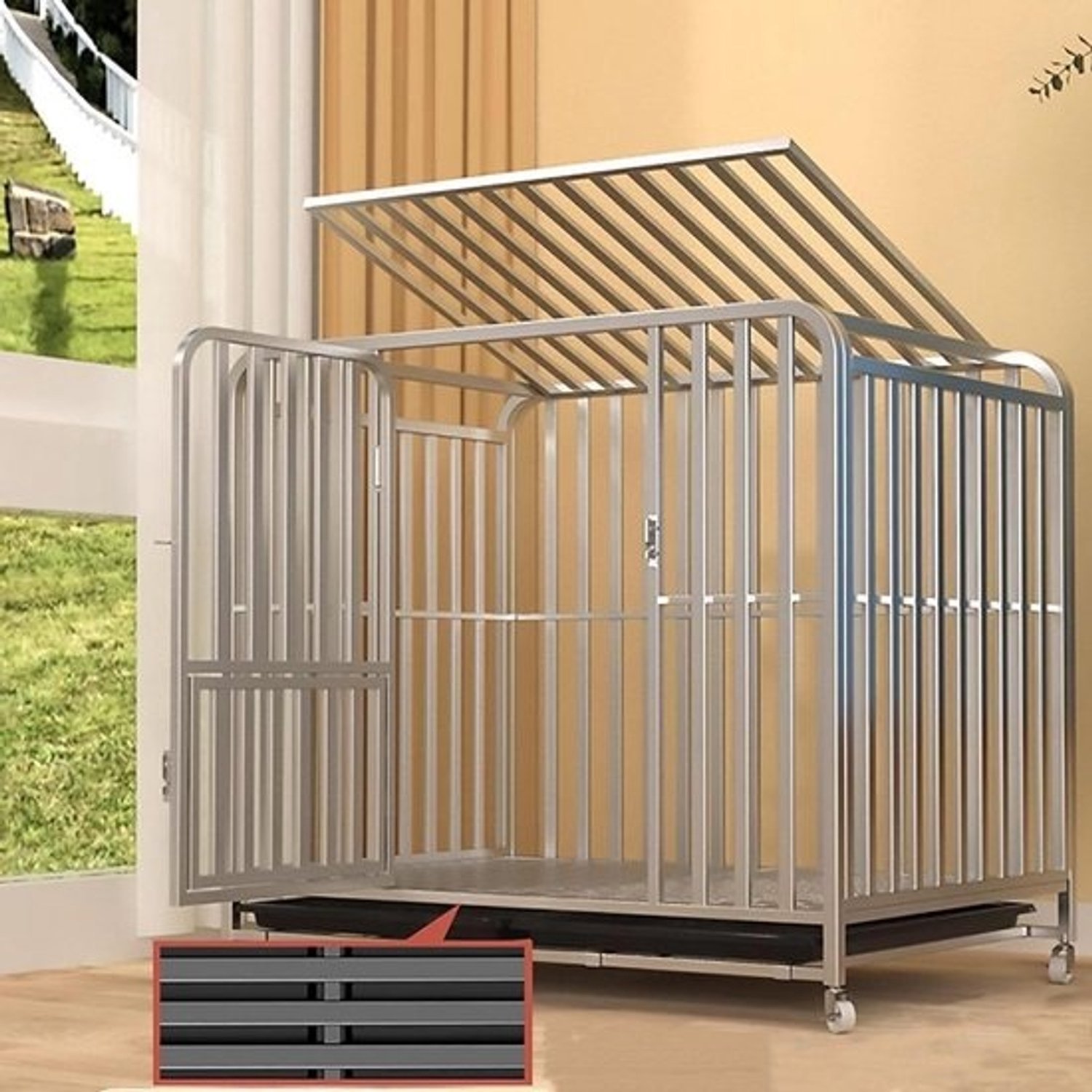 Zware hondenkooi - Dierenverblijf - Veilig trainen - Versterkte vierkante buizen - 95x65x85cm - Zilver