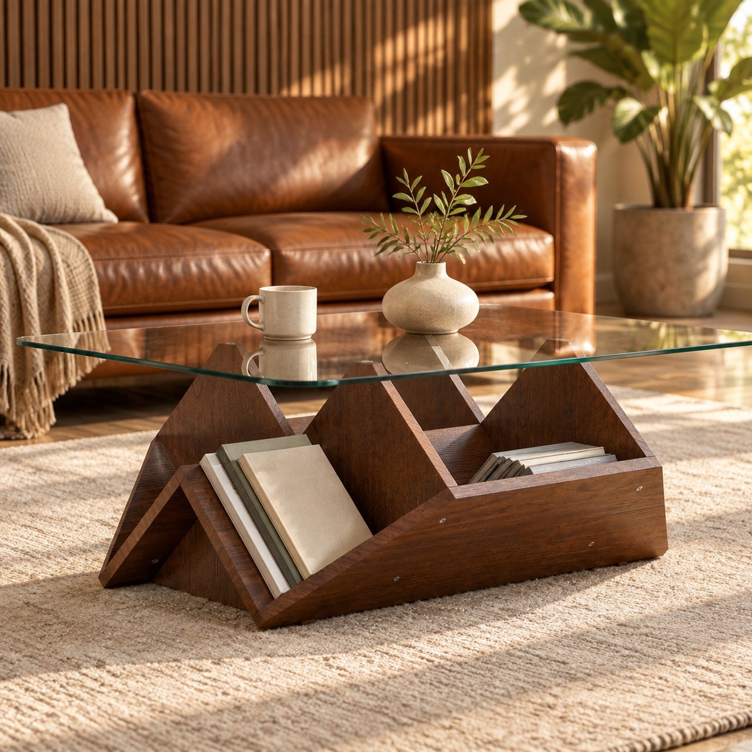CHICFURN Salontafel - open opbergvakken - vaste constructie - walnoot