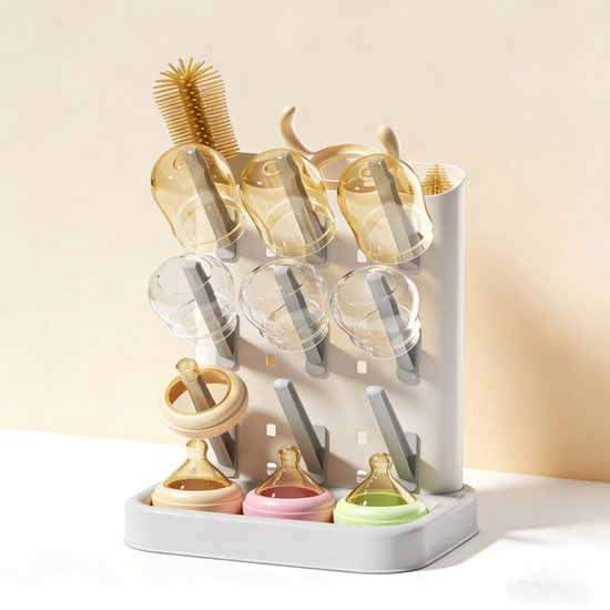 TSD goods - Flessen Droogrek Essential - Flessenrek Baby - Droogrek Voor Baby Flessen - Baby Voeding - Grijs staand — afbeelding 2