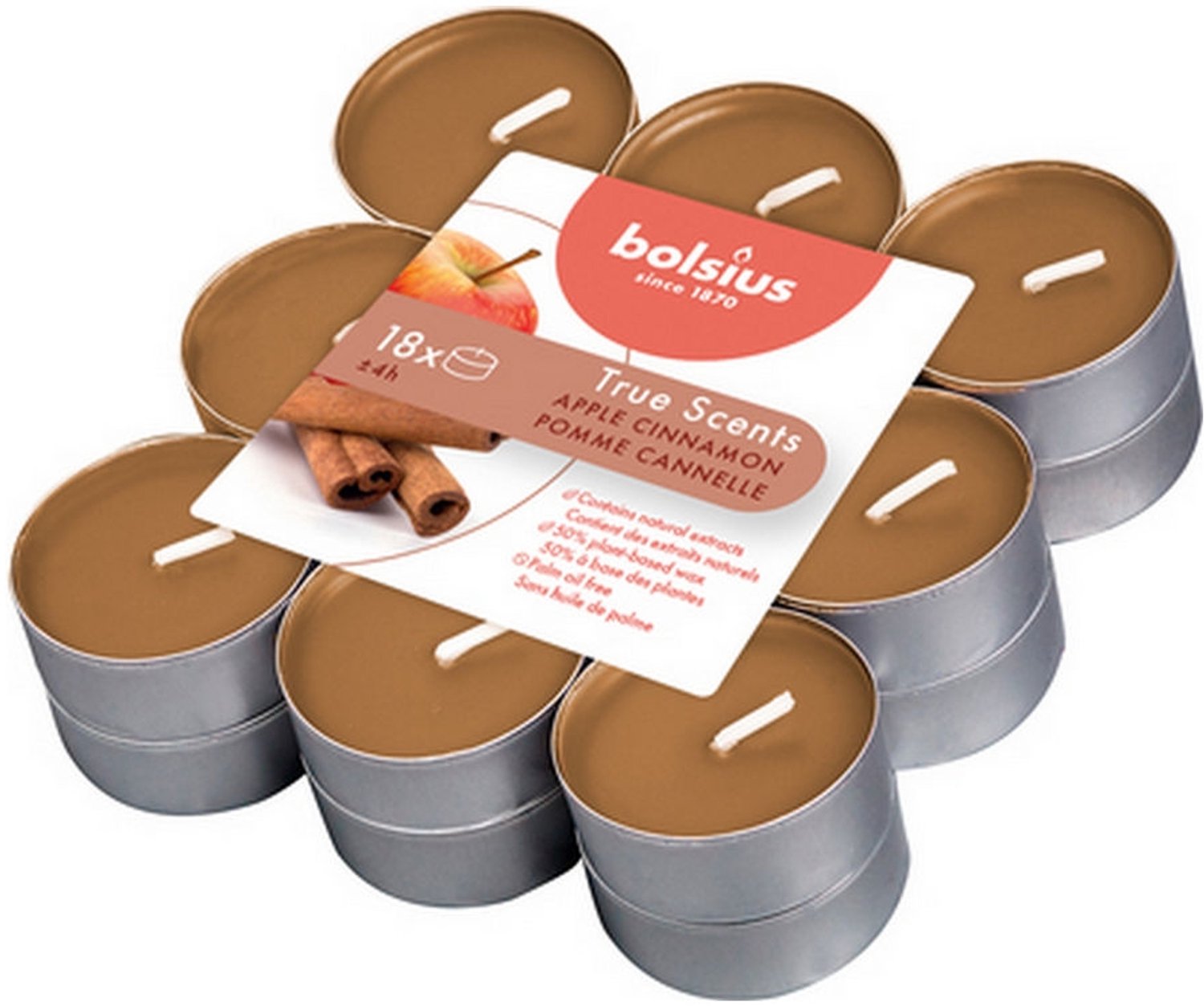 144 stuks Bolsius appel kaneel - apple cinnamon geurtheelichtjes (4 uur) True Scents