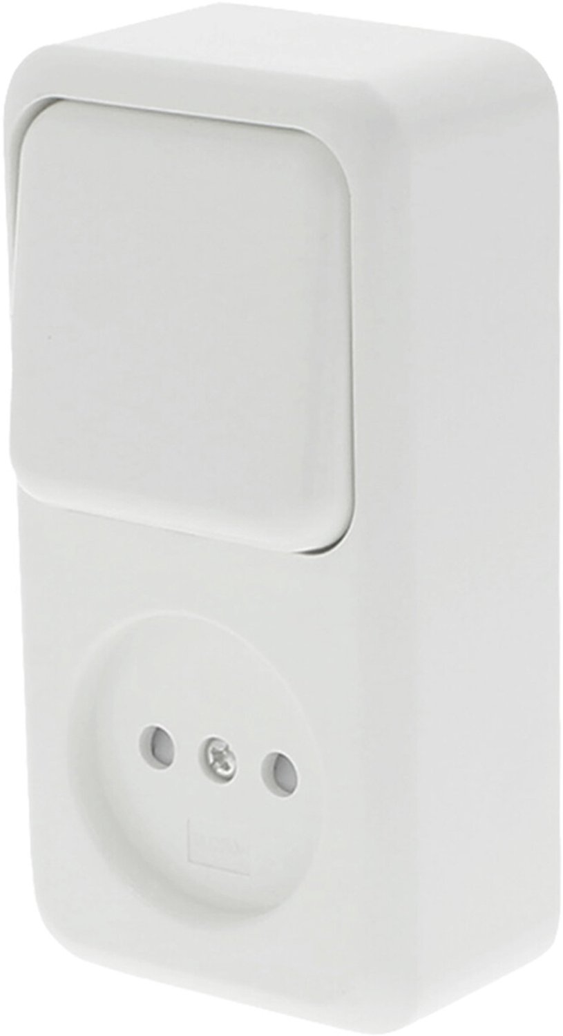 Q-LINK - Wandcontactdoos - Opbouw - 1-voudig Stopcontact - 1-voudig Wisselschakelaar - Kinderbeveiliging - Polarwit