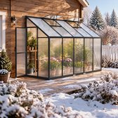 Froadp 305x110x195CM Tuin aanbouwkas aluminium constructie, temperatuurbestendig -25°C tot +60°C, muurkas voor tomaten, sla en potplanten