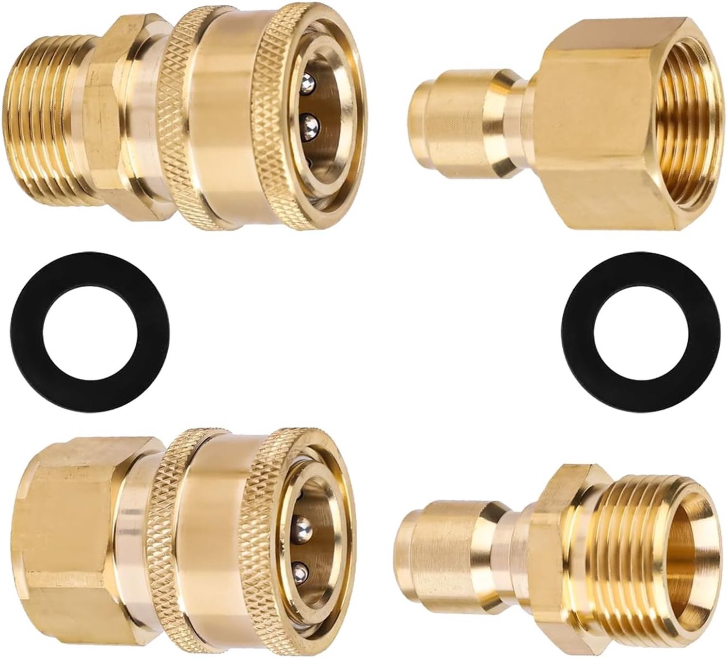 Adapter Set voor Hogedrukreiniger - 4 Stuks M22-14/15mm, Messing Tuinslang Koppeling, Snelle Ontgrendeling voor Jet Cleaner en Krachtige Waterpomp