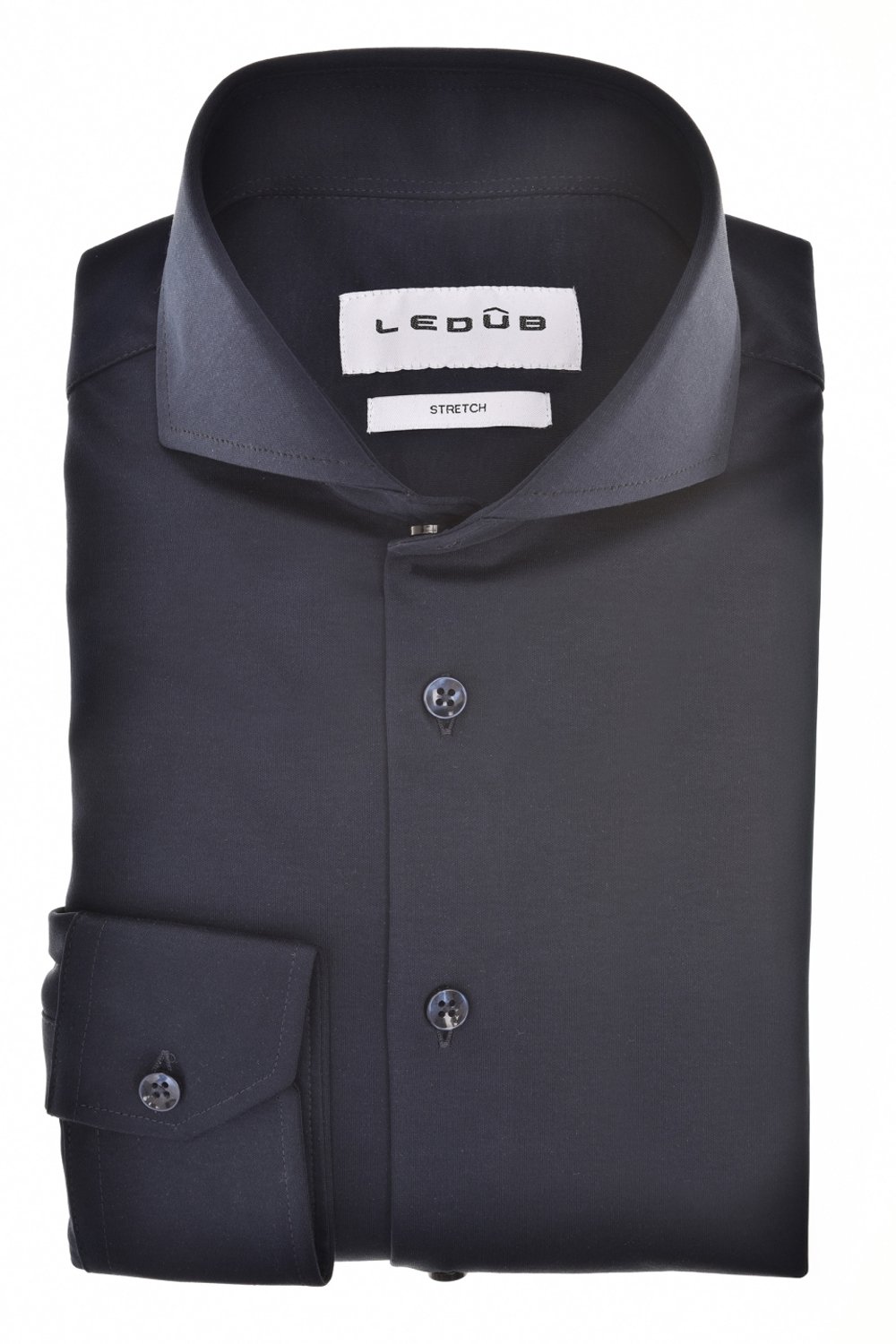 Ledûb Overhemd Slim Uni Color Cotton Jersey Cutaway Collar Navy / male