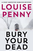 Boekomslag van Bury Your Dead met een besneeuwd kerkhof, een oude grafsteen en rode bloemen in de mist.