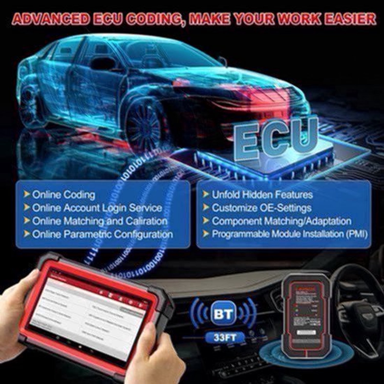 Auto Diagnosetool – Diagnose Scanner – OBD2 Scanner – Foutcode Lezer – Bluetooth Verbinding – 7-Inch Touchscreen – ECU Codering