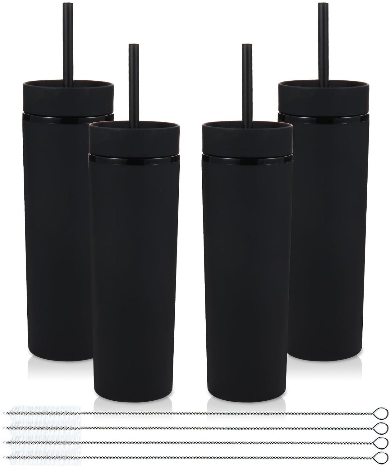 Plastic Tumbler met Deksel en Rietje, 4-Pack