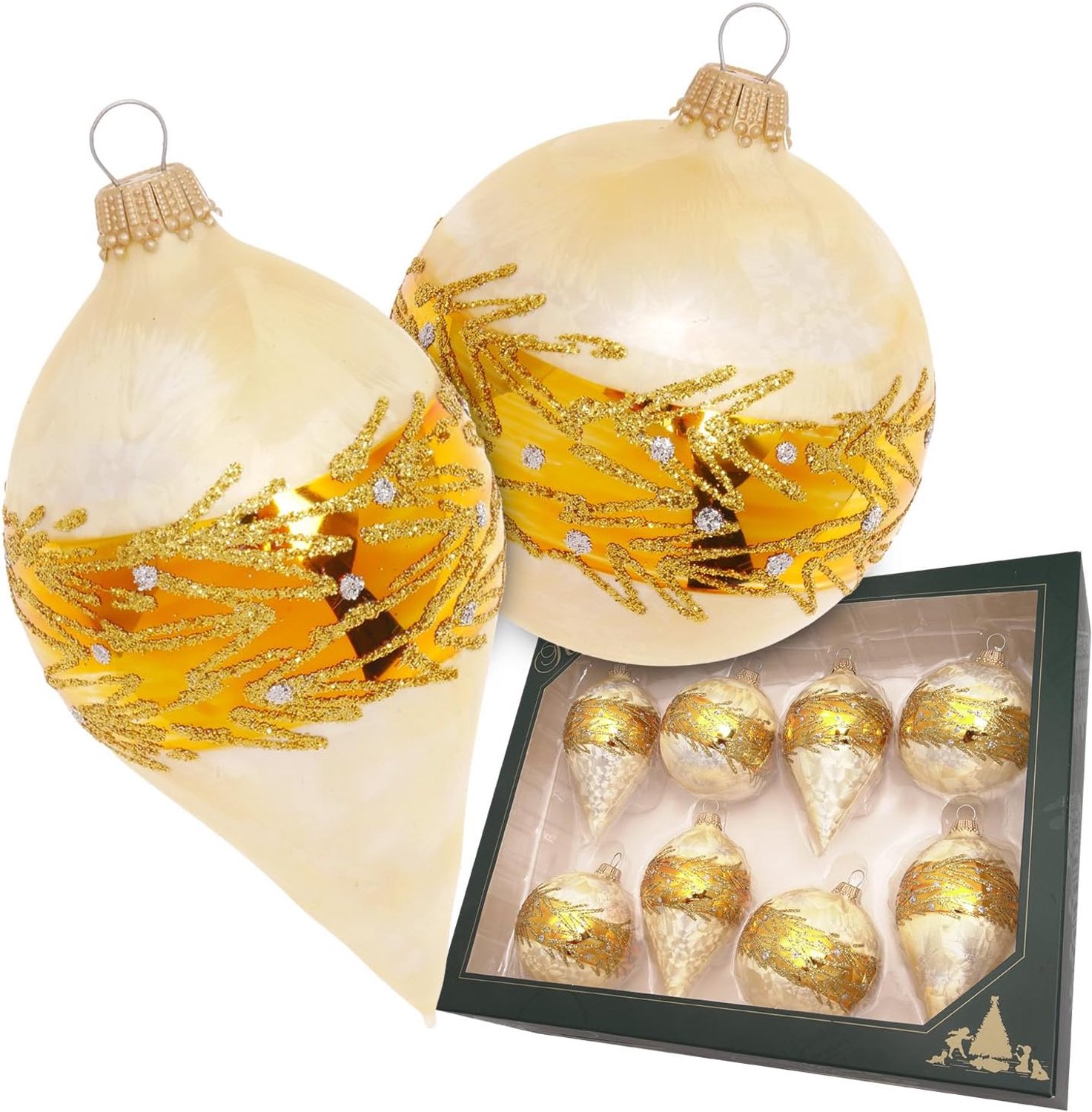 Krebs Glas Lauscha Gouden Kerstballen & Druppels (7 cm)