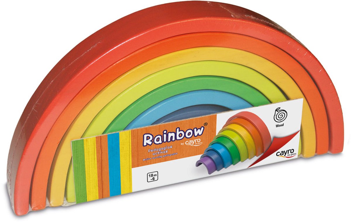 Cayro Rainbow - Montessori Regenboog Stapelspeelgoed van Hout - 8 Gekleurde Bogen in Verschillende Formaten - Open Speelmateriaal voor Fantasie en Motoriek - Vanaf 12 Maanden - Cayro Collection
