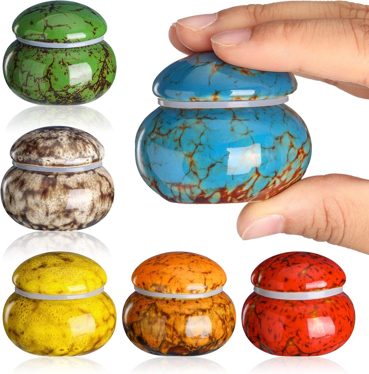 Set van 6 Keramische Mini Urnen - 25ml - voor Menselijke en Huisdier As - Decoratieve Herdenkings Urnen - voor Thuis en Kantoor - Meerkleurig
