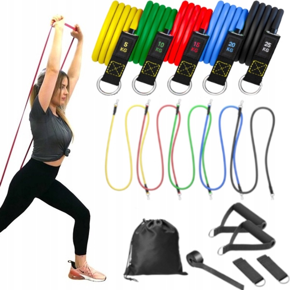 Set van 5 Weerstandsbanden met Handvatten voor Fitness