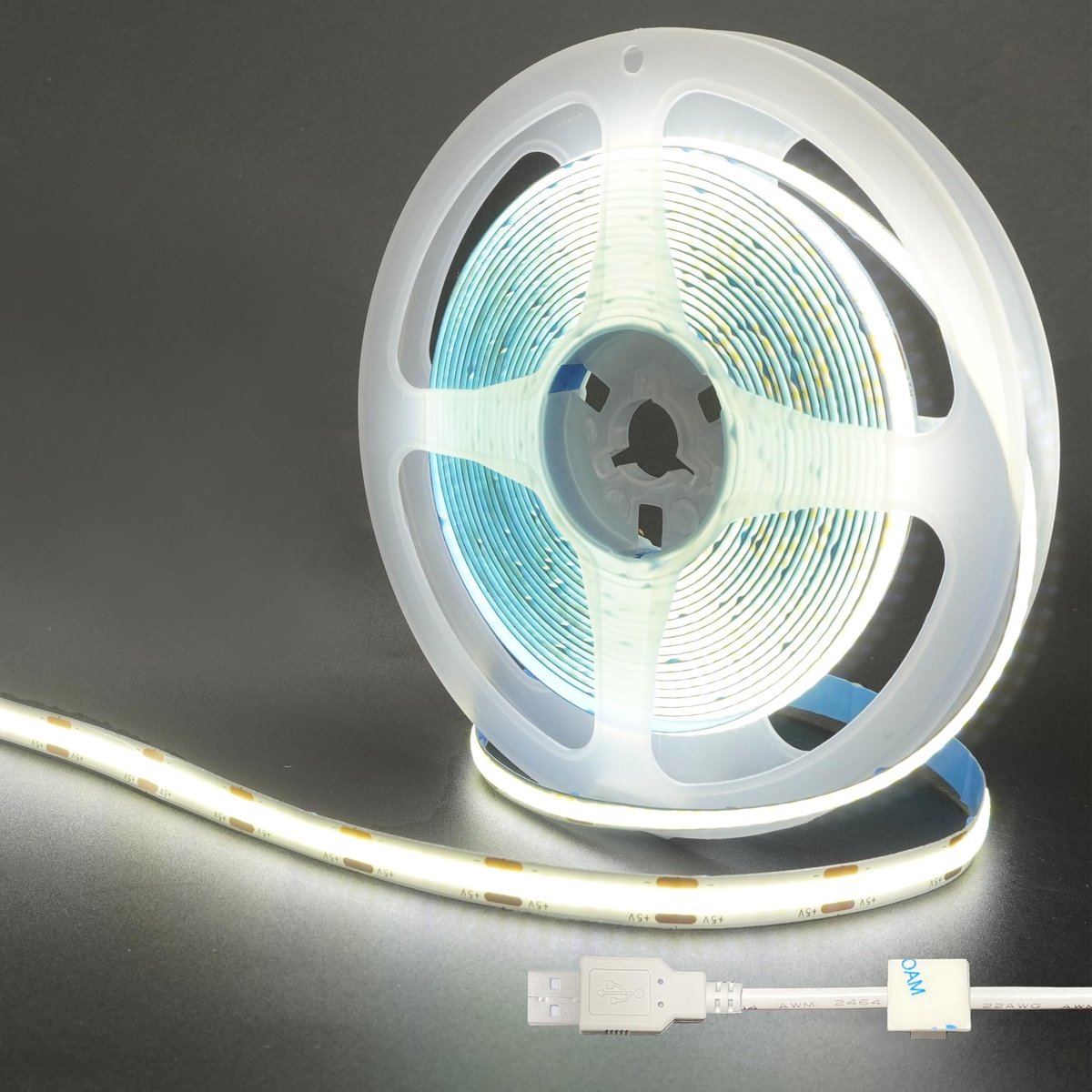Clearhill 2Packs 5V USB LED strip verlichting, 16. 4ft /5M, cool white 6500K, 320led /M, 8mm breed, niet waterdicht - ShopVlot