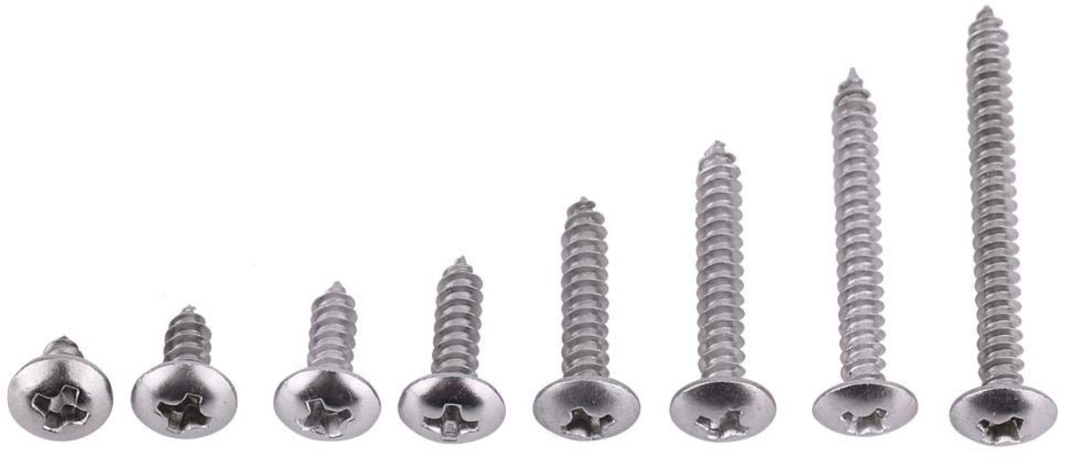 200 Stuks M3 RVS Phillips Bolkop Houtschroeven, Zelftappende Schroeven Assortiment Set