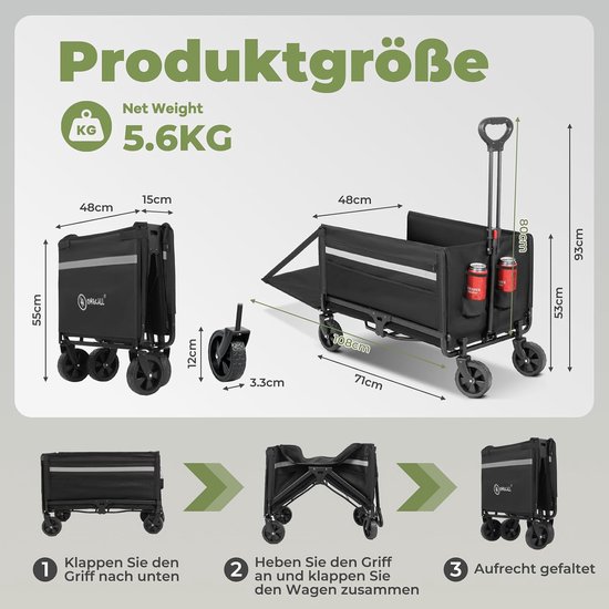 Opvouwbare Bolderkar - Strandwagen Kruiwagen - Vervoeren van spullen - Geen montage nodig - 150 kg capaciteit - Zwart — afbeelding 2