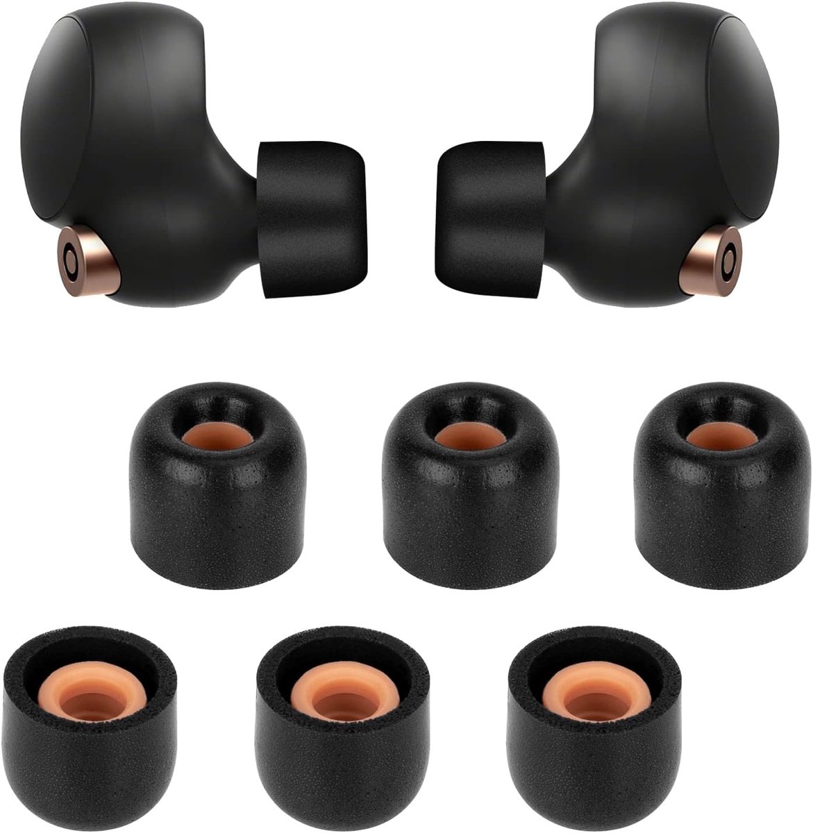 3 paar vervangende in-ear hoofdtelefoon, compatibel met Sony WF-1000XM4, gevoerde in-ear hoofdtelefoon (S, zwart) | Gevoerde oordopjes in-ear hoofdtelefoon (S, zwart)