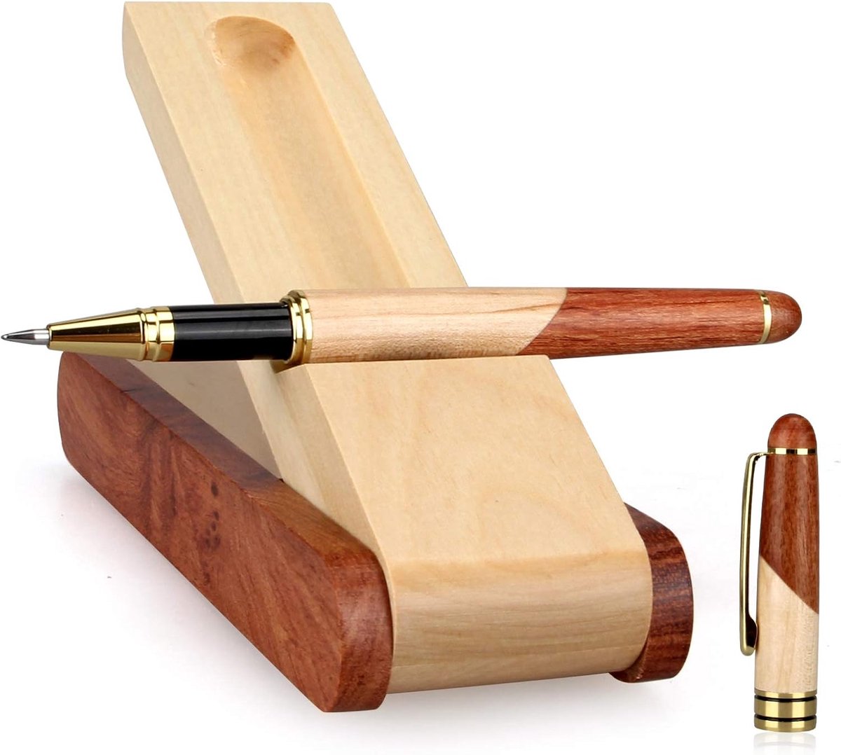 Houten Gelpen Geschenkset met Handgemaakte Rollerball Pen Houder Doos en Vullingen, Zakelijke Balpen met Fancy Pen Display Case