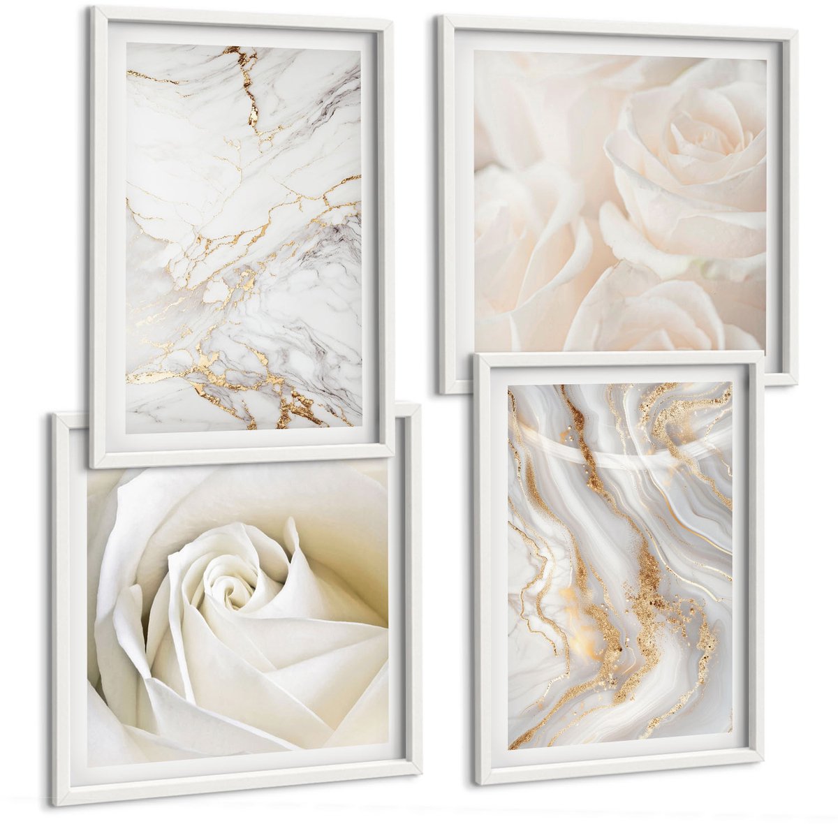 Coloray 4-Delige Schilderij Set - Elegante, Modieuze Abstracte Marmerpatronen - 40 x 40 En 40 x 60 - Wanddecoratie - Schilderijen Set - Kantoor