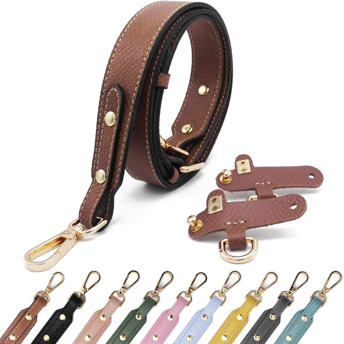 Leahter Schouderriem Voor Tassen Dames Verstelbare Brede Schouderriem Meisjes Meerkleurige Handtas Tasriem Tas Riem Verstelbare Vervangende Draagriem brown gold 2.5cm