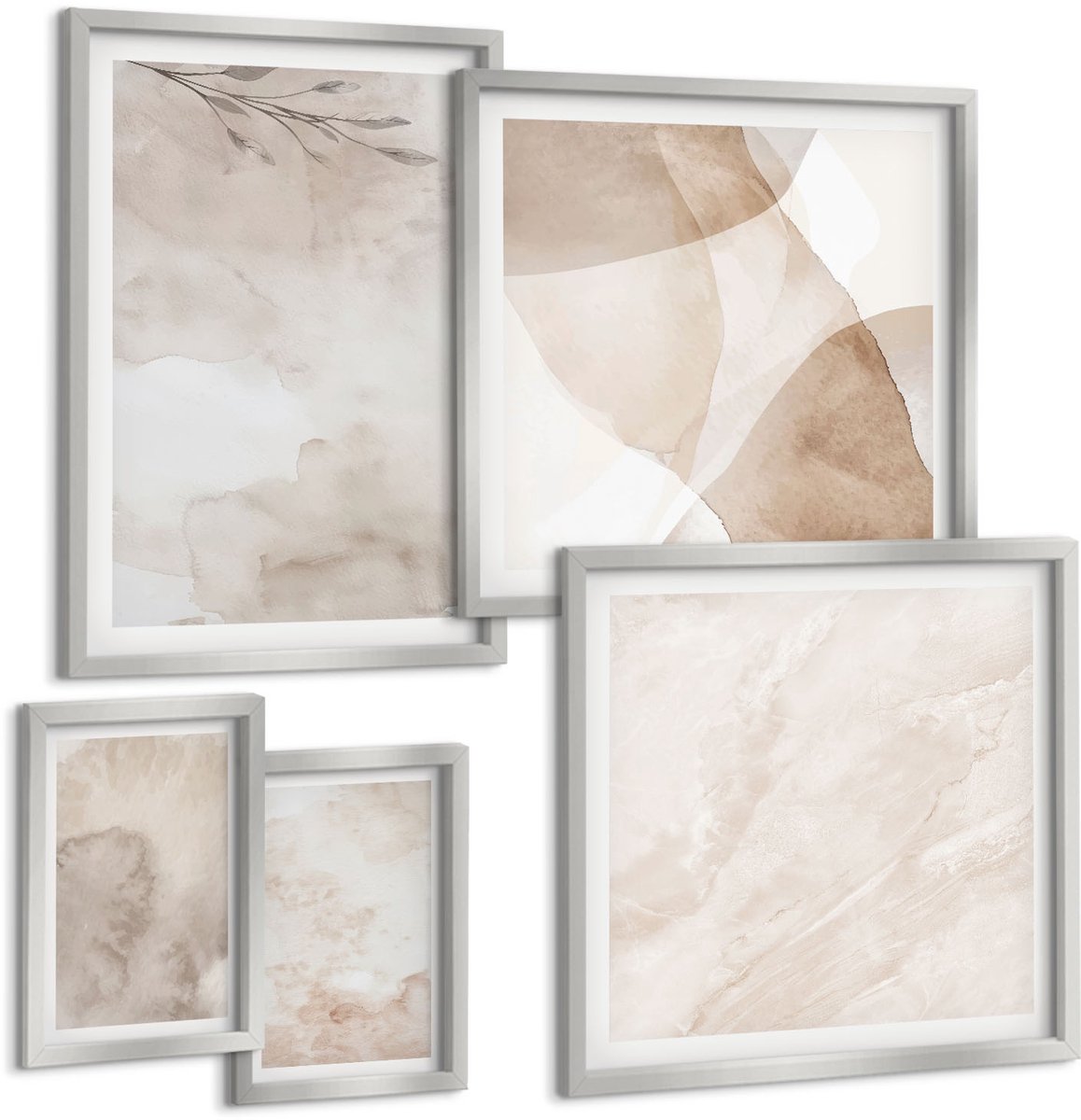 Coloray 5-Delige Schilderij Set - Geometrische Abstracte Elegante Compositie - 20 x 30 cm - Muurdecoratie - Interieur Decoratie - Woonkamer Decoratie