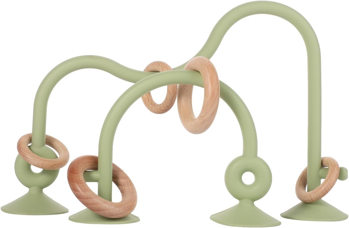 Babyzuignap kinderstoelspeelgoed, Siliconen Zuignapspeelgoed met Houten Ring BPA-Vrij Educatief Interactief Baby Peuter 0-18 Maanden Kinderkamer Kleuterschool Thuis Babykamer (Groen)