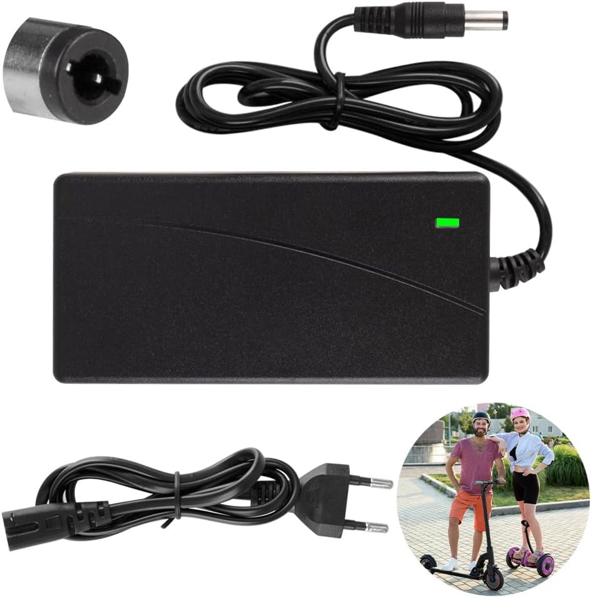 Oplader voor scooters, 42 V 2 A E scooteroplader, hoverboard oplaadkabel, AC E-scooteroplaadkabel voor elektrische fietsen, accu-lithium-acculader voor DC 5,5 mm aansluiting (Europese norm)