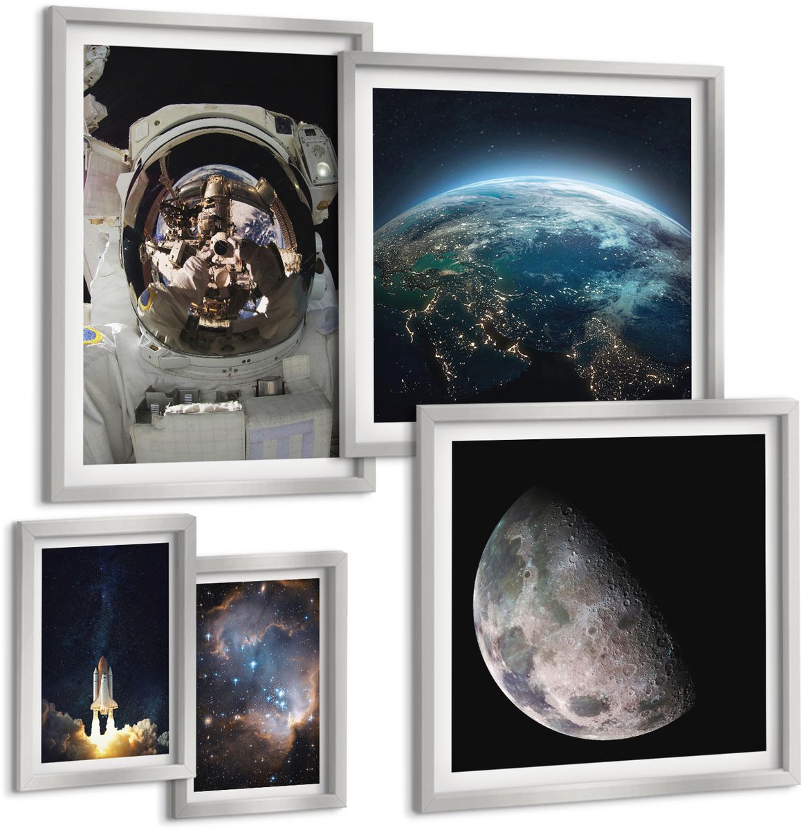 Coloray 5-Delige Schilderij Set - Ruimte Aarde Raket Melkweg Hemel Sterren - 20 x 30 cm - Muurdecoratie - Decoratieve Schilderijen - Wohnzimmer