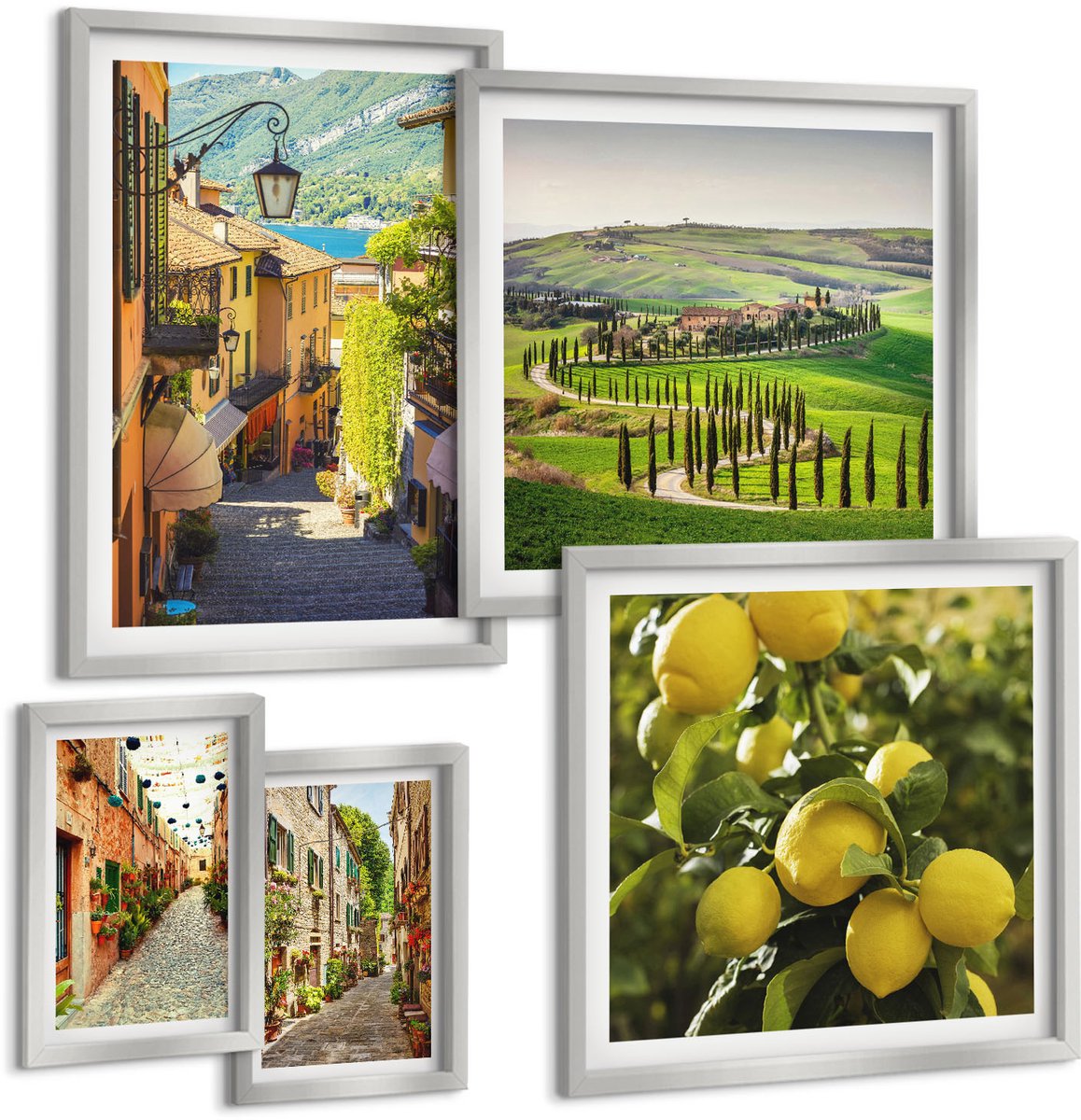Coloray 5-Delige Schilderij Set - Landschappen Van New York City Met Een Inspirerend Citaat - 20 x 30 cm - Muurdecoratie - Interieur Decoratie