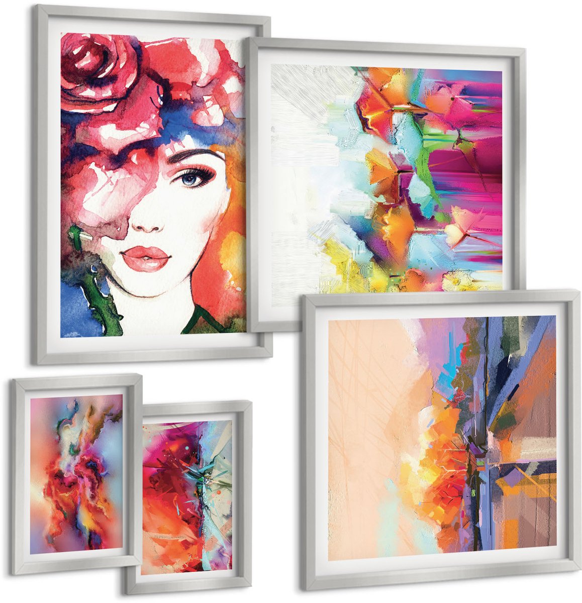 Coloray 5-Delige Schilderij Set - Italiaanse Landschappen Met Een Rivier, Heuvels En Een Stadsstraat - 20 x 30 cm - Muurdecoratie - Decoratieve Schilderijen - Wohnzimmer