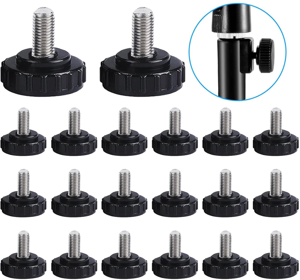 Kartelschroef met schroefdraad, M5 x 12 mm - 20 stuks, zwart, ronde kop, 4-kant, rechtse schroefdraad, koolstofstaal