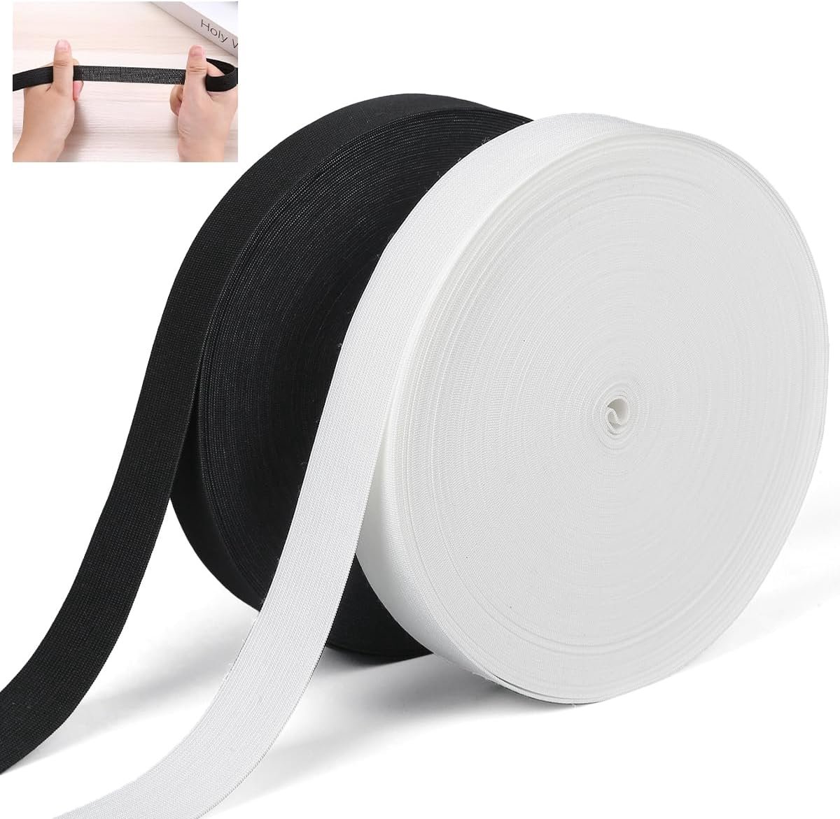 Elastische band, zwart + wit, 10 m x 1,5 cm, voor naaien | snijden, wijzigen en personaliseren