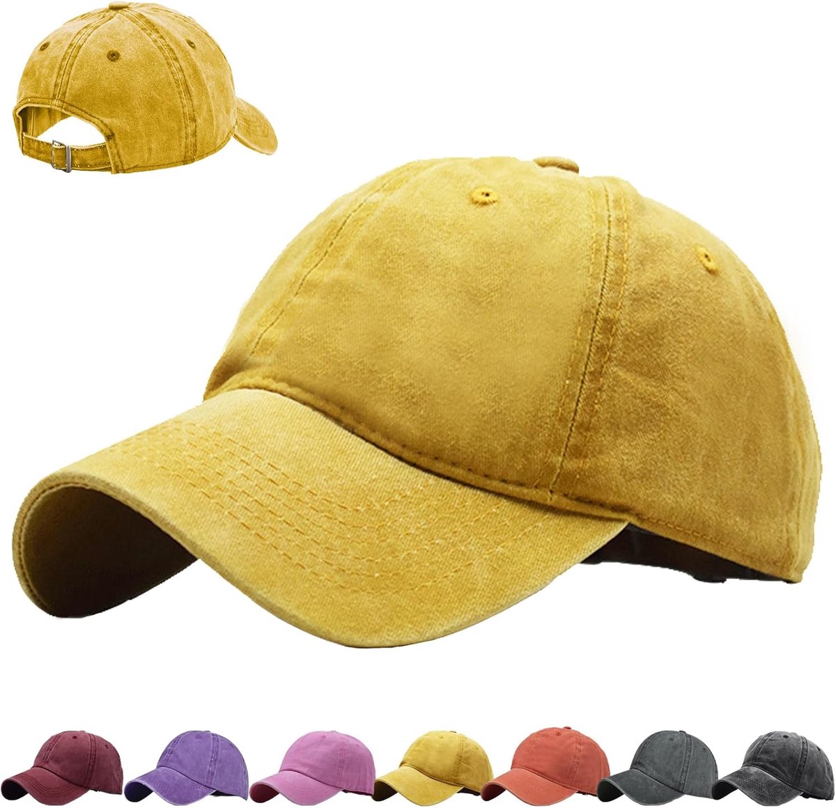 Honkbalpet voor jongens en meisjes, gewassen, puur katoen, effen, verstelbare baseballcap