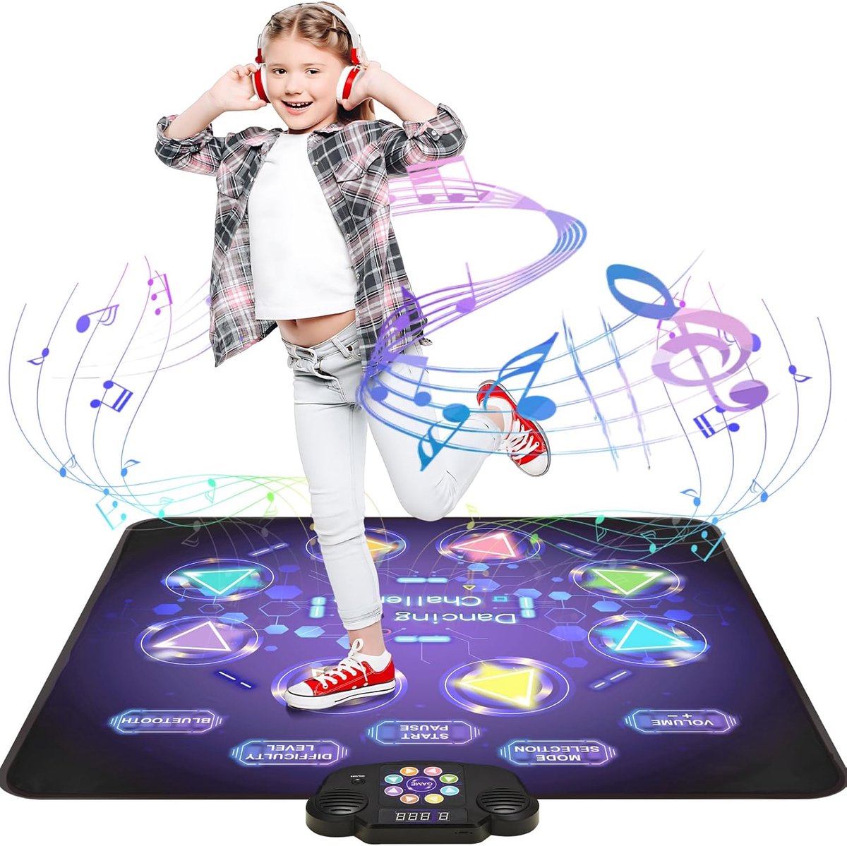Dansmat, led-dansmat met 8 knoppen voor meisjes, met instelbaar volume, ingebouwde muziek, Bluetooth-functie, 8 modi en 3 moeilijkheidsniveaus, speelgoedcadeaus voor kinderen vanaf 3 jaar