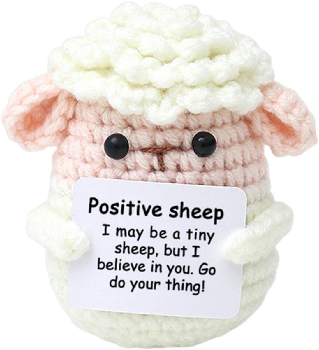 Gehaakte poppen van lamswol met basis, positief gehaakte lam met positieve ansichtkaart, geluksbrenger creëren en versterken van bindingen, creatieve geschenken