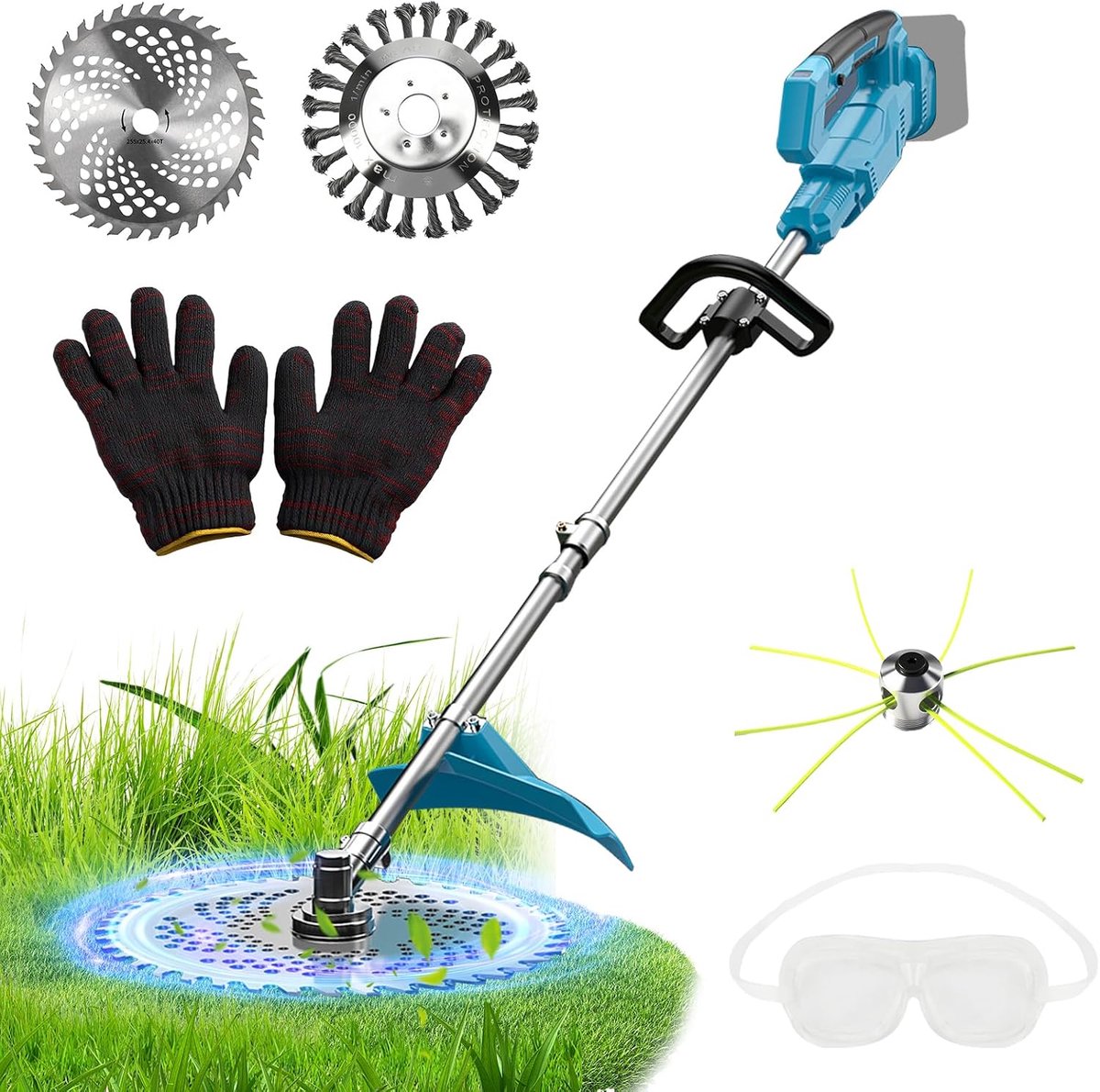 10 Inch Draadloze Grastrimmer voor Makita 18V Batterijen met 4 Blade Types | 1000W borstelloze motor, 5900 tpm, 3-in-1 grastrimmer en onkruidverdelger, batterij niet inbegrepen