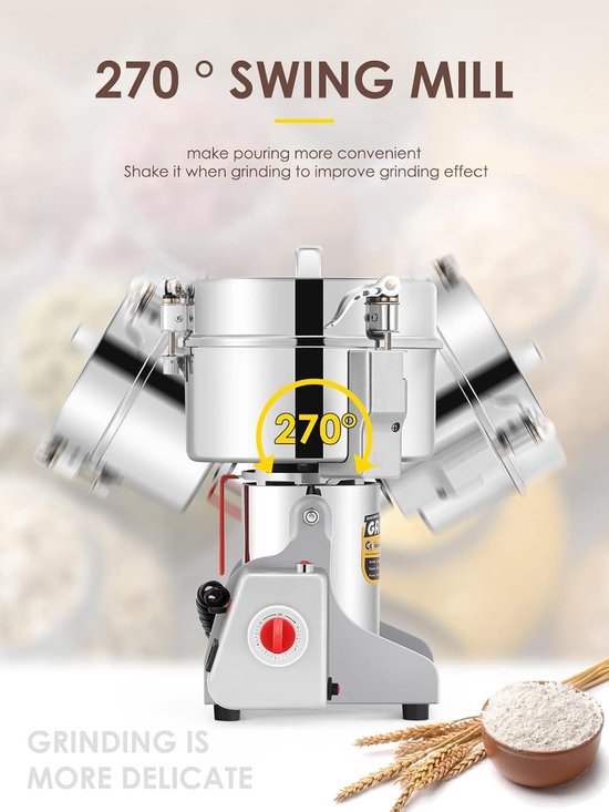 RVS Elektrische Koffiemolen met Open Deksel en Beveiligingsfunctie, Hoge Snelheid Specerijenmolen voor Koffie, Peper en Kruiden (2000g) van rvs — afbeelding 5