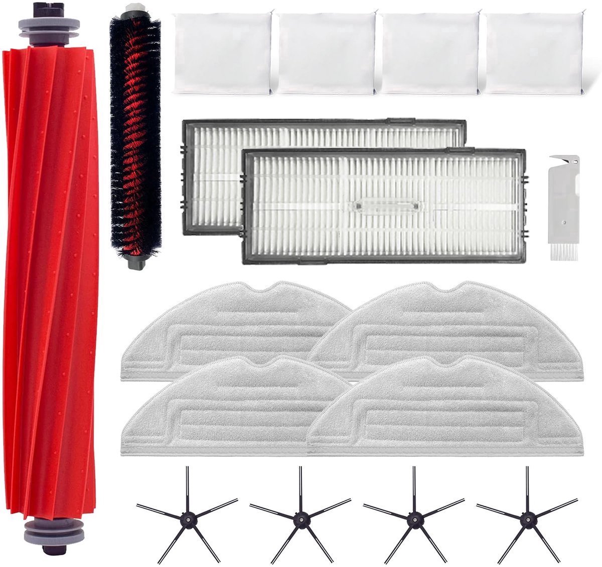 Robotstofzuiger accessoire set - voor Roborock S7 Pro Ultra/Roborock S7 MaxV Ultra - 1 rolborstel, 1 zelfreinigende borstel, 2 HEPA-filters, 4 zijborstels, 4 doekjes, 4 stofzakken - 16 stuks - Stofzuiger Vervangingsset