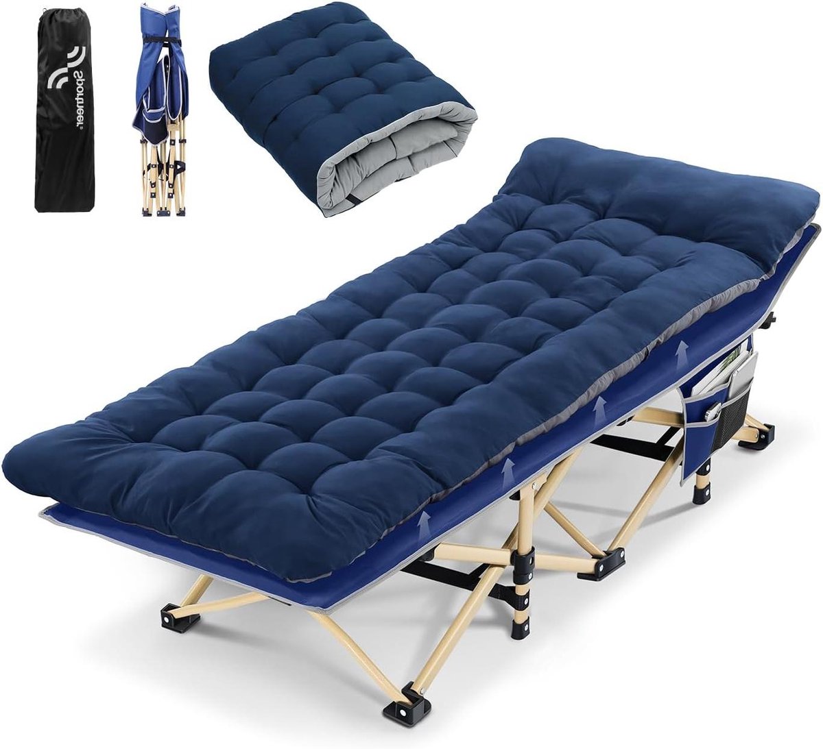 Opklapbed - Veldbed campingbed - Comfortabel slapen - Hoge belastbaarheid 204kg - 188 x 71 cm - Blauw