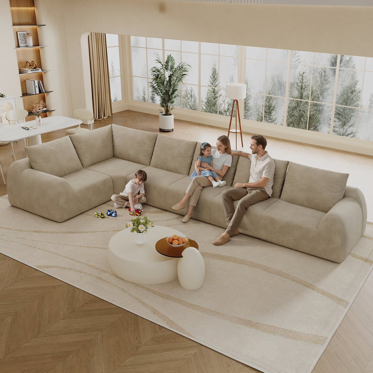 REDOM - Hoekbank - L-vormig - Zonder montage - Chenille bekleding - Woonkamer - Stof - Khaki - 401 x 200 x 85 cm