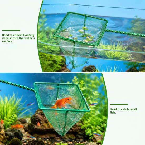 Aquarium Schepnet - Visnet Garnalennet - Aquarium Onderhoud - Fijnmazig Zacht Nylon - 3 stuks 27cm - Groen — afbeelding 3