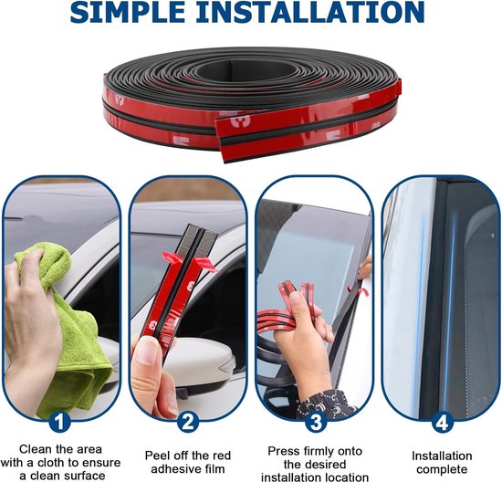 Rubberen afdichting 4 m voor voorruit, T-vormige afdichtingsstrips, zelfklevend, randbescherming, waterdicht en geluidsisolatie voor auto en bovenlichten (14 mm)
