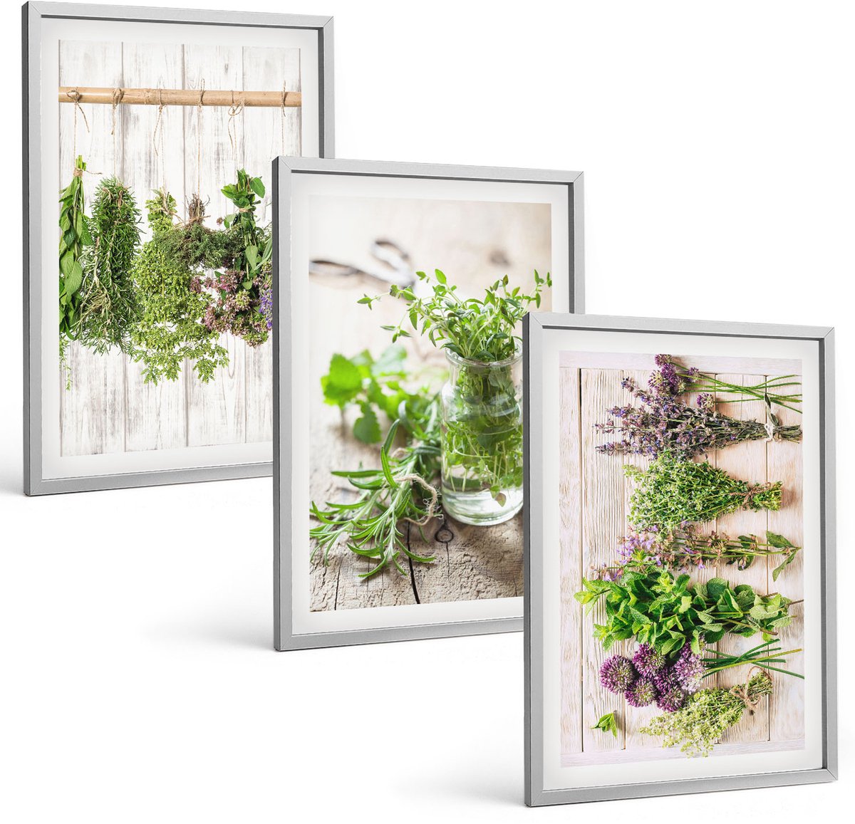 Coloray 3-Delige Schilderij Set - Kruiden En Planten Drogen Voor In De Keuken - 40 x 60 cm - Decoratieve Muurdecoratie - Slaapkamer - Moderne Wanddecoratie