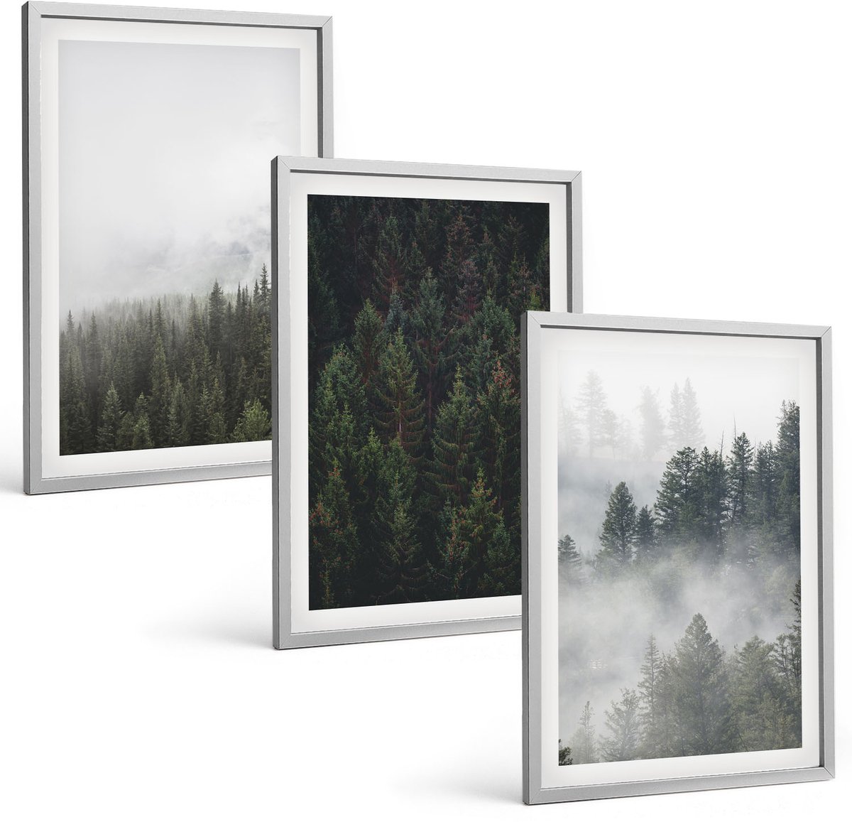 Coloray 3-Delige Schilderij Set - Groene Bossen In Een Mistige Natuurlijke Omgeving - 40 x 60 cm - Schilderijen Set - Wanddecoratie - Woonkamer - Moderne Wanddecoratie