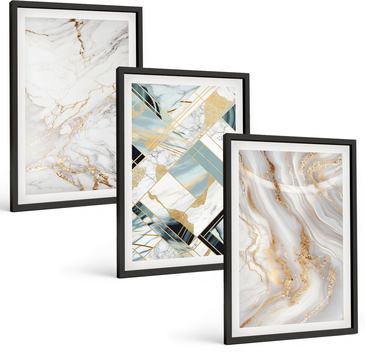 Coloray 3-Delige Schilderij Set - Elegante, Modieuze Abstracte Marmerpatronen - 40 x 60 cm - Muurdecoratie - Wanddecoratie - Slaapkamer - Stijlvolle Muurdecoratie