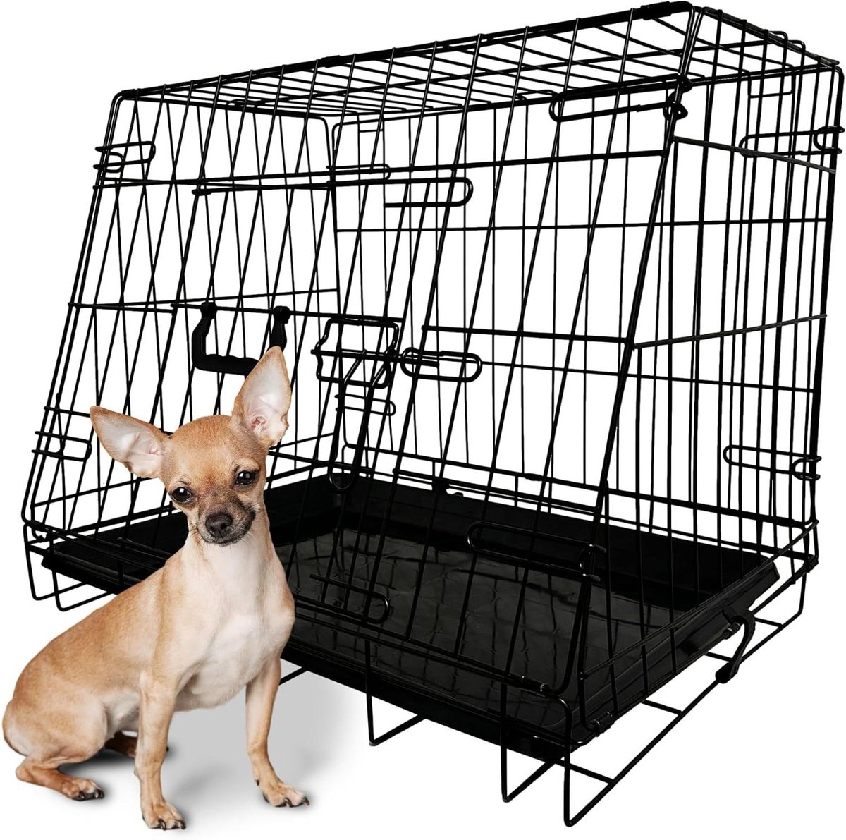 Autobench Hond - Reisbench Metaal - Veilig Vervoer - Afgeschuinde Kant - 61 x 43 x 47 CM - Zwart