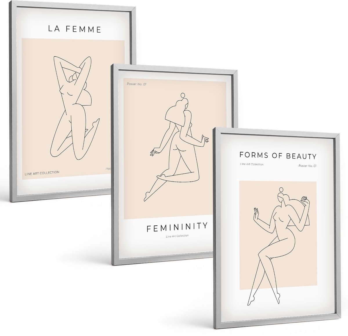 Coloray 3-Delige Schilderij Set - Lineaire Silhouetten Van Vrouwen In Minimalistische Posters - 40 x 60 cm - Wanddecoratie - Muurdecoratie - Moderne Interieurdecoratie - Moderne Wanddecoratie