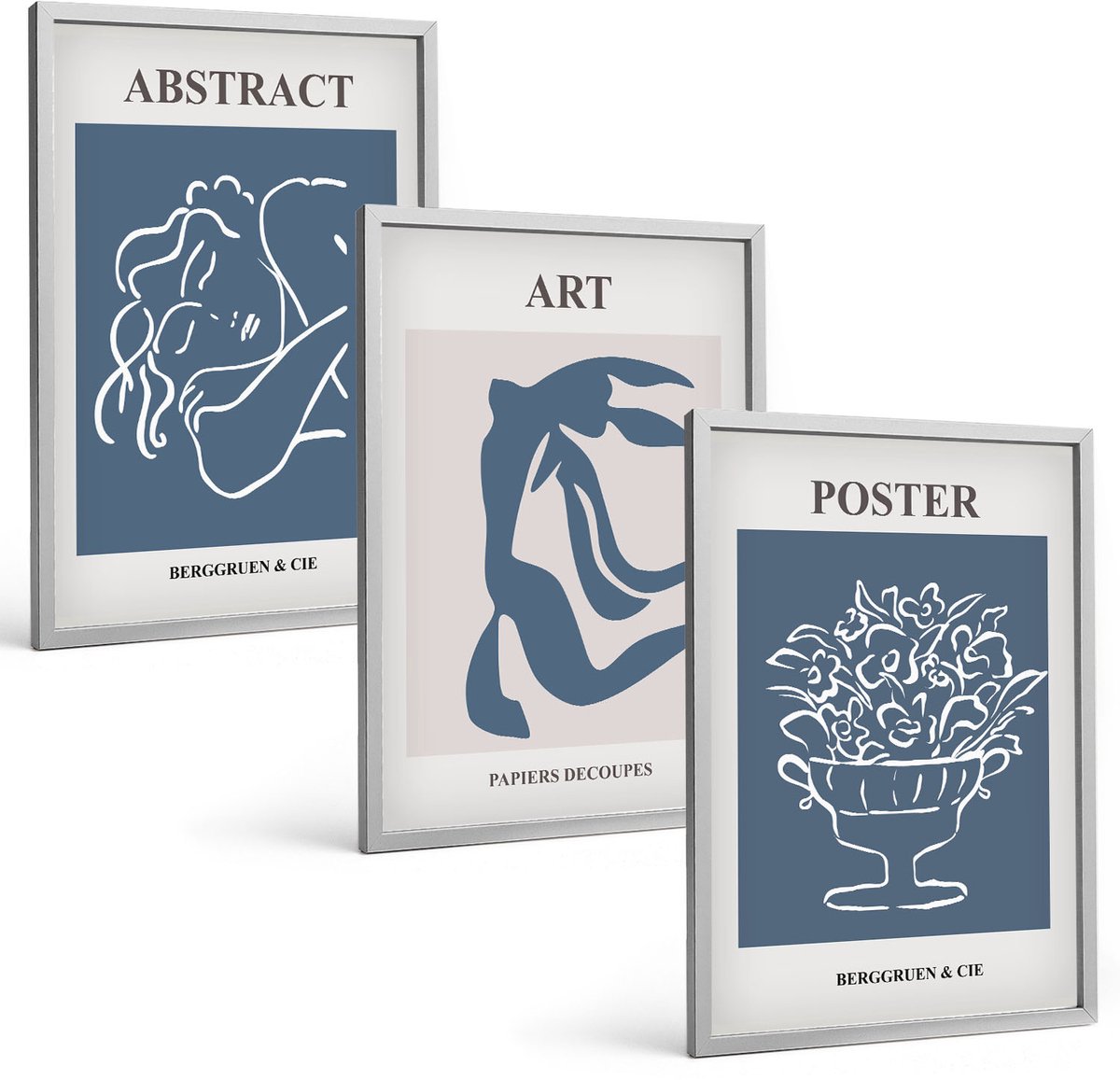 Coloray 3-Delige Schilderij Set - Stijlvolle Abstracte Patronen Met Figuren En Bloemen Van Matisse - 40 x 60 cm - Stijlvolle Wanddecoratie - Interieur - Interieur Decoratie