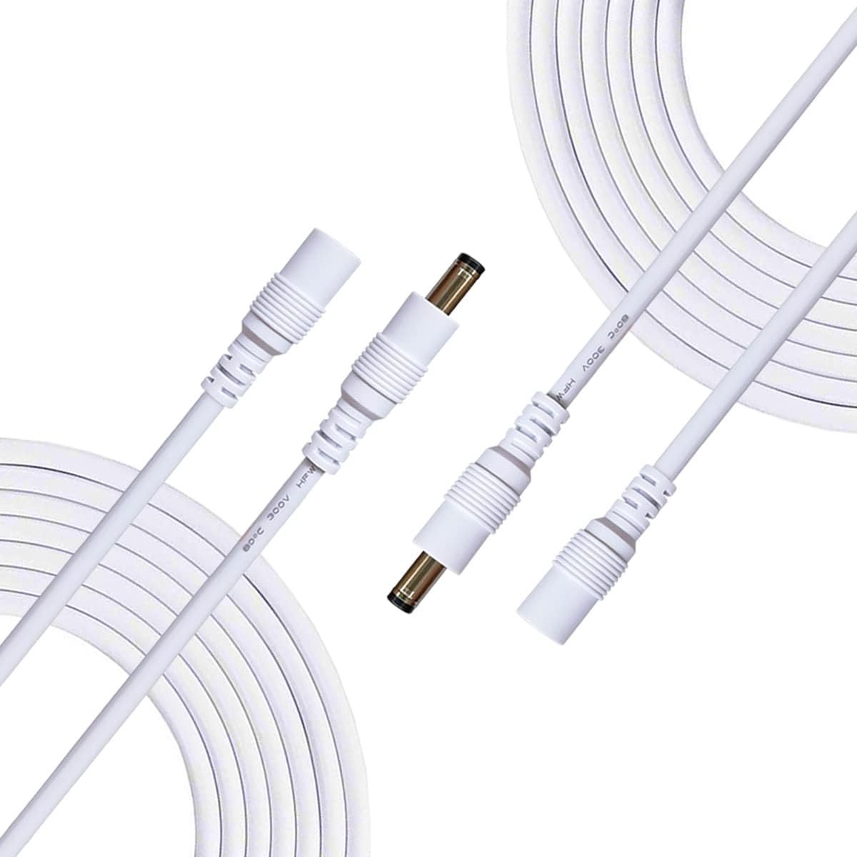 Verlengkabel 5,5 mm x 2,5 mm Aansluitkabel Gelijkstroom Verbindingskabel Verdeler Mannelijk naar Vrouwelijk Connector voor Voeding, CCTV-camera - 2 Stuks 5m Wit