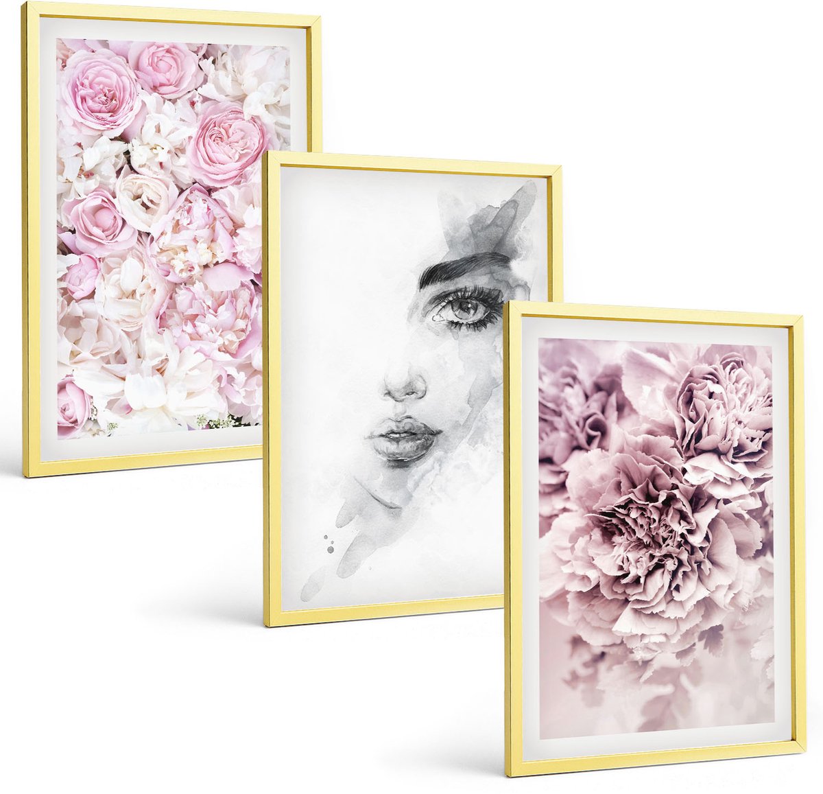 Coloray 3-Delige Schilderij Set - Lichte Texturen Op Zand In Boho-Stijl, Subtiel - 40 x 60 cm - Muurdecoratie - Interieur Decoratie - Woonkamer Decoratie
