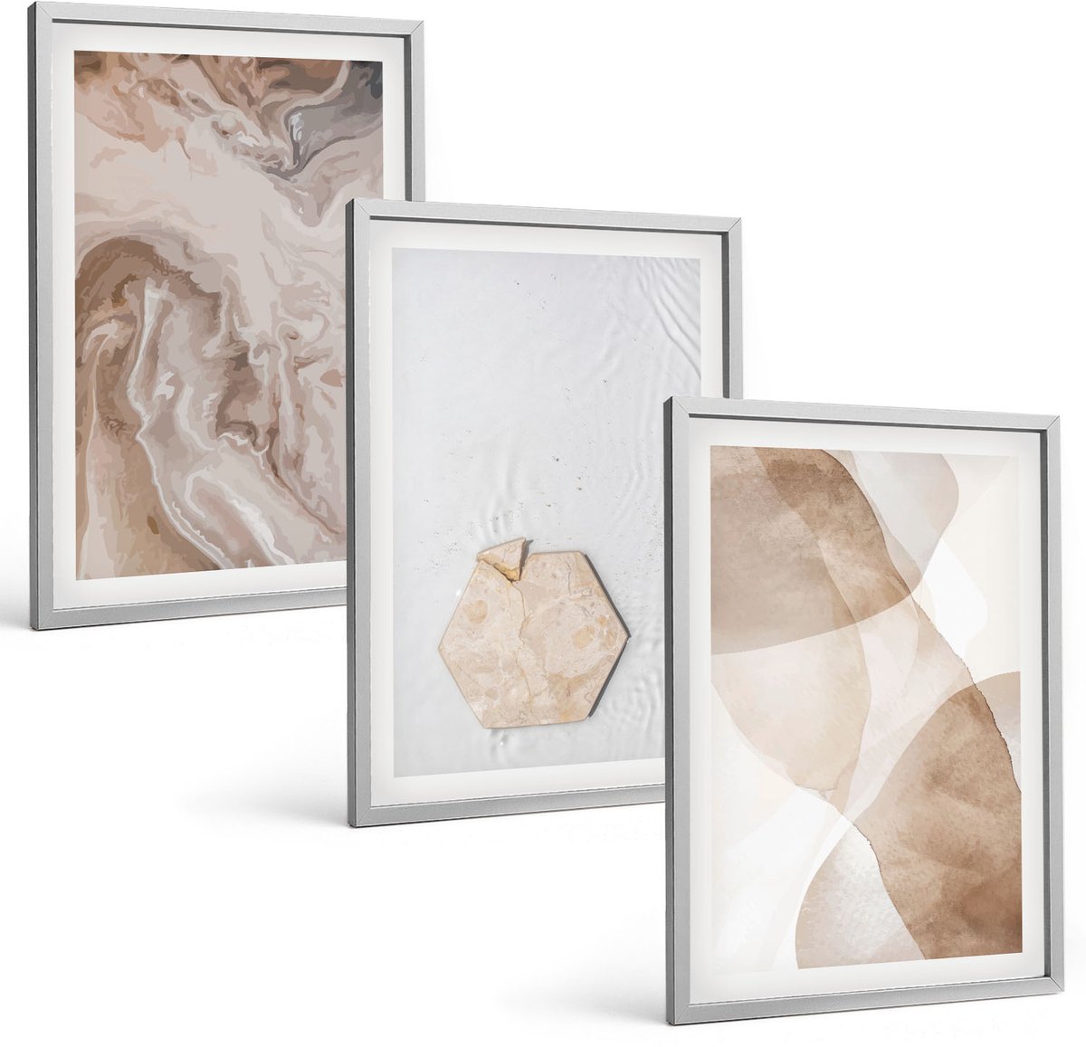 Coloray 3-Delige Schilderij Set - Abstracte Vormgeving Geïnspireerd Door De Natuur. - 40 x 60 cm - Wanddecoratie - Schilderijen Set - Kantoor